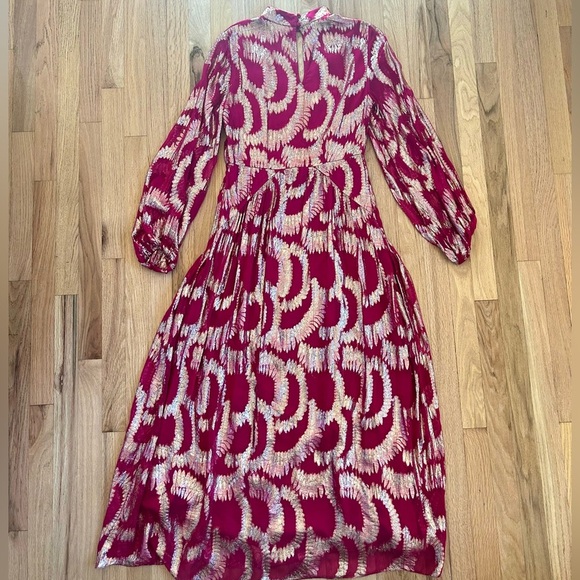 HEMANT & NANDITA anthropologie metallic maxi dress magenta pink gold size 4 - Picture 14 of 14